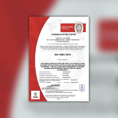 CTA image showing Legrand's ISO 14001 : 2015 accreditation